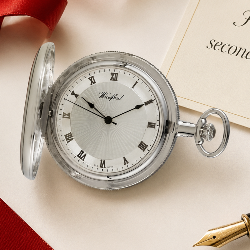 Chrome Plated Full Hunter Mechanical Pocket Watch with Chain