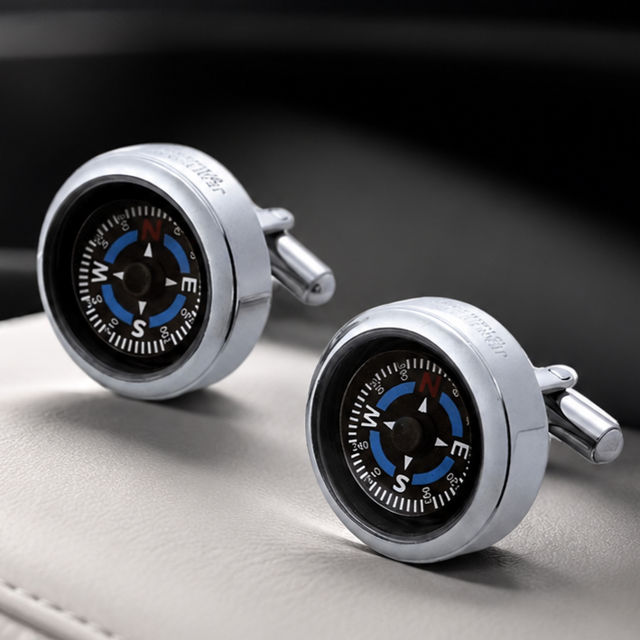 Chrome Plated Compass Cufflinks