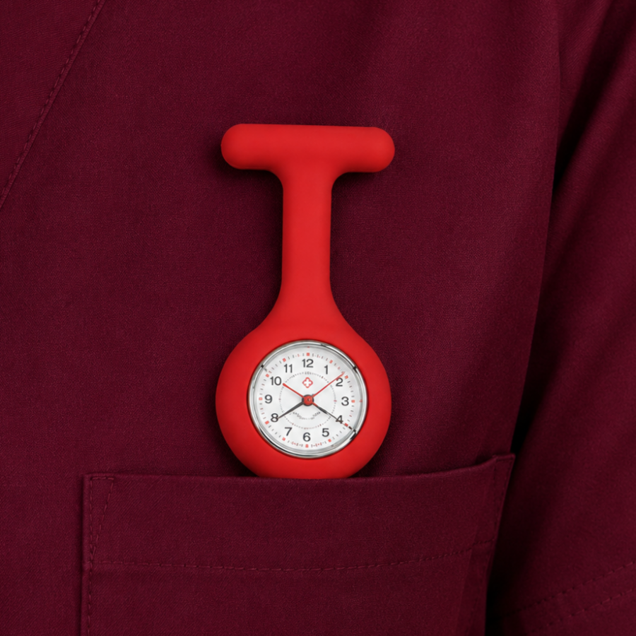 Red Silicone And Stainless Steel Fob Watch