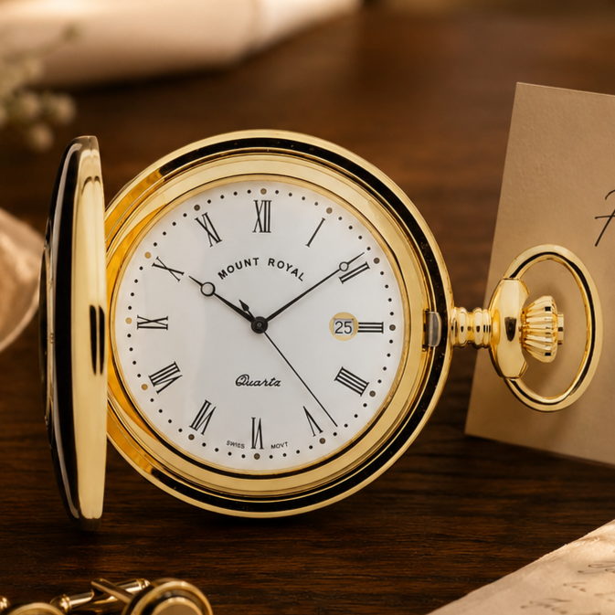 Gold Plated Quartz Half Hunter Pocket Watch