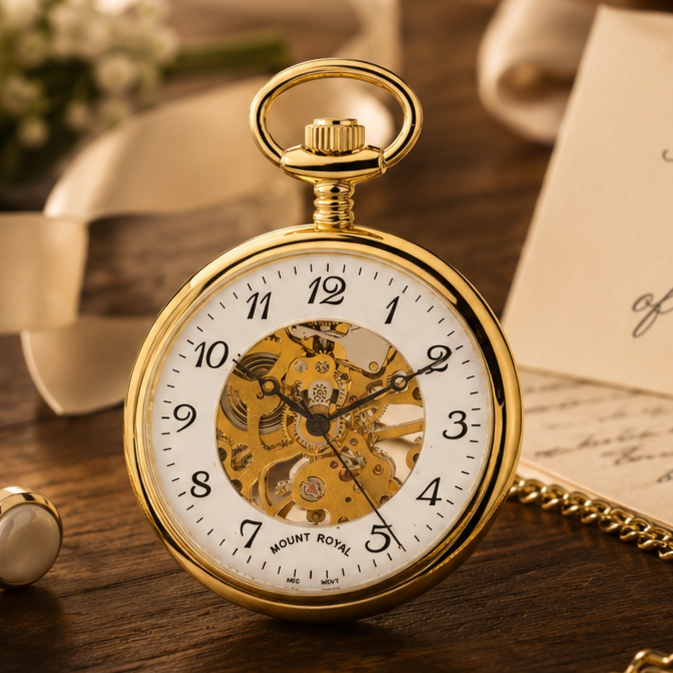 Gold Plated Mechanical Open Face Pocket Watch