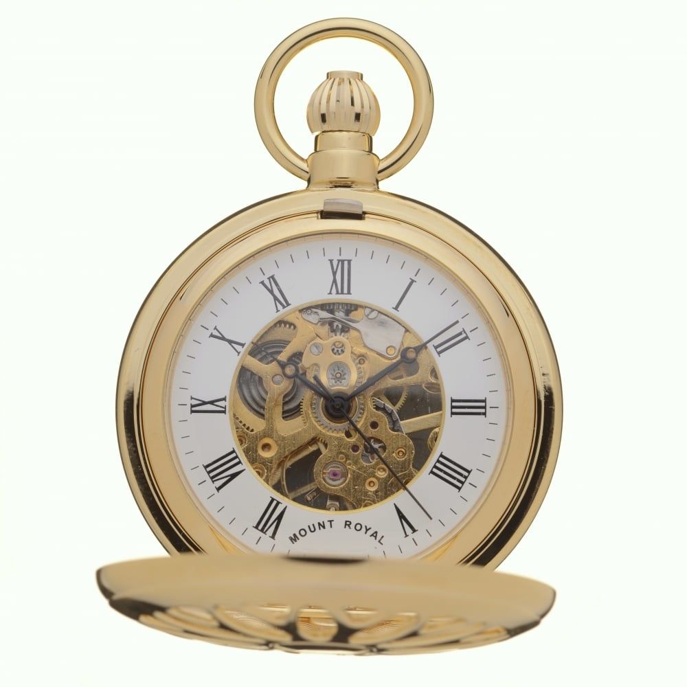 Polished Gold Plated Mechanical Full Hunter Pocket Watch B38