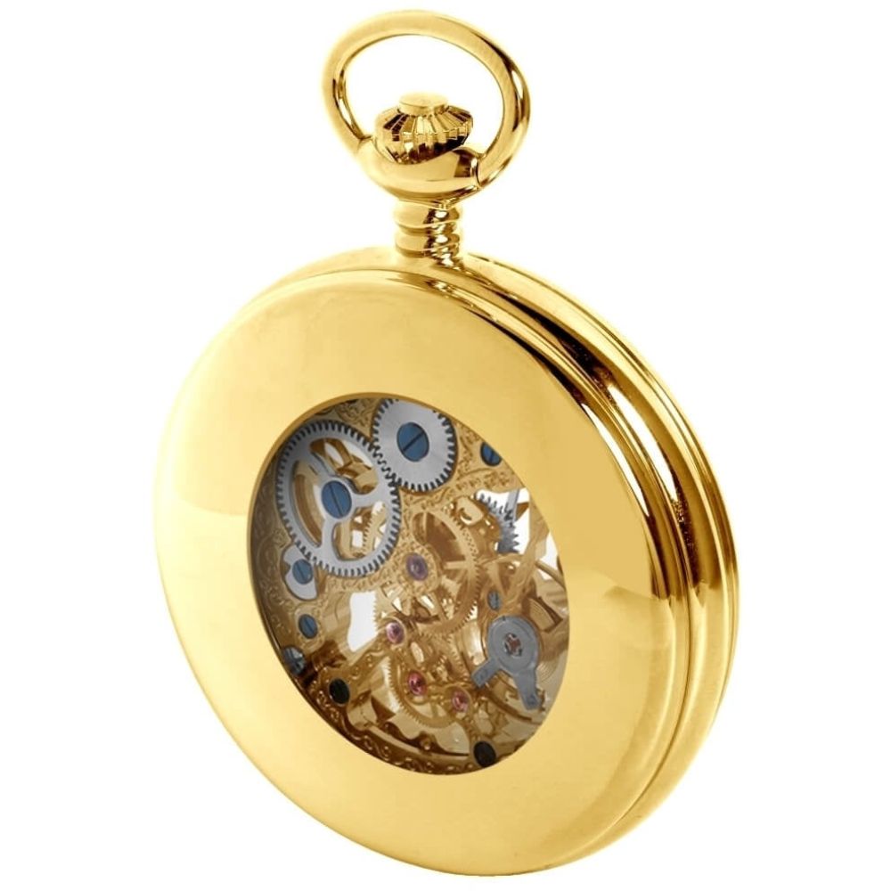 Gold Plated Mechanical Double Half Hunter Front and Back Pocket Watch ...