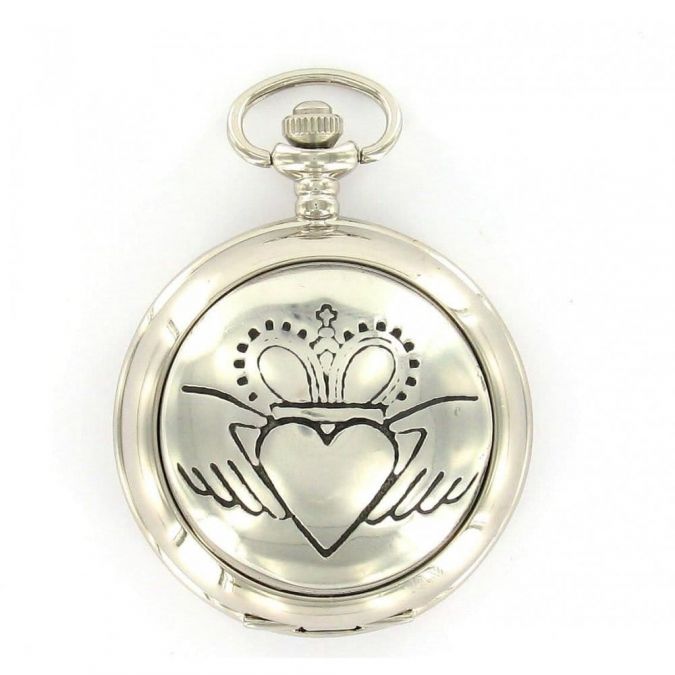 Claddagh Chrome/Pewter Quartz Full Hunter Pocket Watch