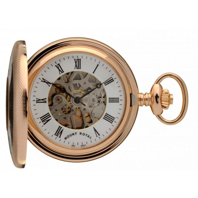 17 Jewel Mechanical Rose Gold Plated Half Hunter Pocket Watch