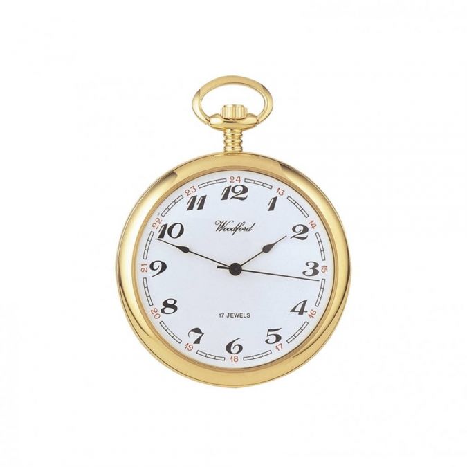 Gold Plated 17 Jewel Mechanical White Open Face Pocket Watch