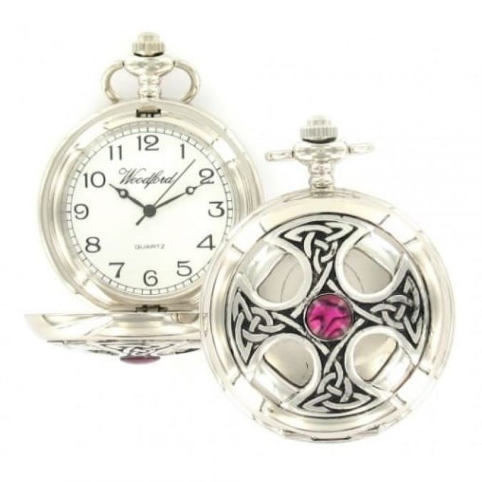 Celtic Cross Chrome/Pewter Quartz Full Hunter Pocket Watch