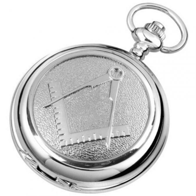 Chrome Finish Full Hunter Masonic Pocket Watch