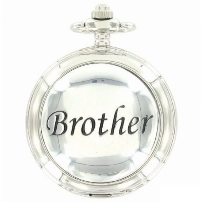 Brother Chrome/Pewter Mechanical Double Hunter Pocket Watch