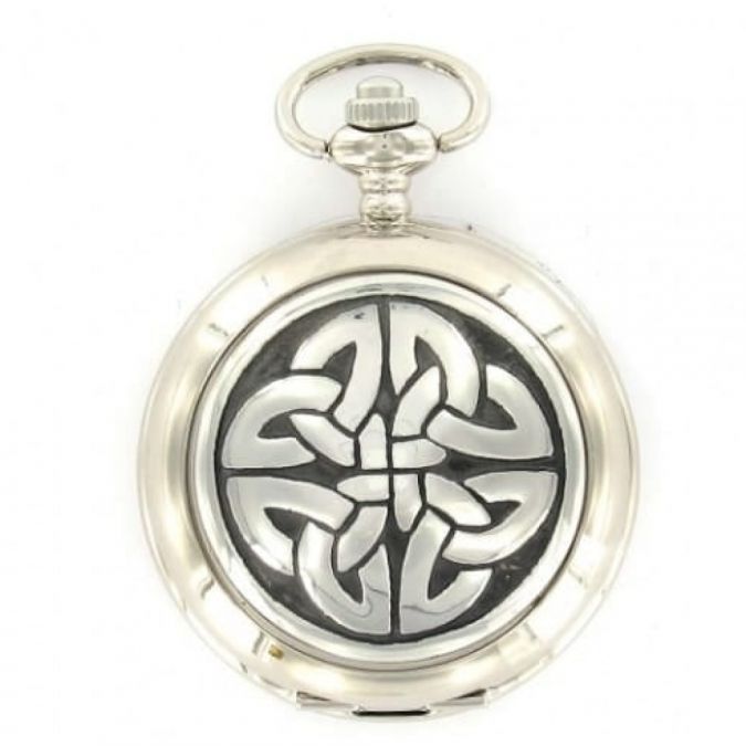 Celtic Knot Chrome/Pewter Quartz Full Hunter Pocket Watch