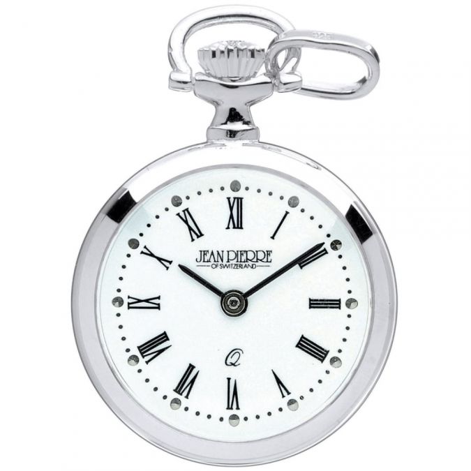 Sterling Silver Open Face Quartz Roman Numeral Pendant Necklace Watch