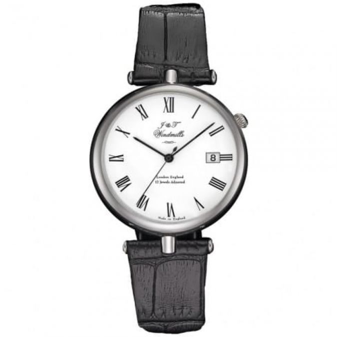 J & T Windmills English 17 Jewels Sterling Silver Mechanical Wristwatch with White Dial