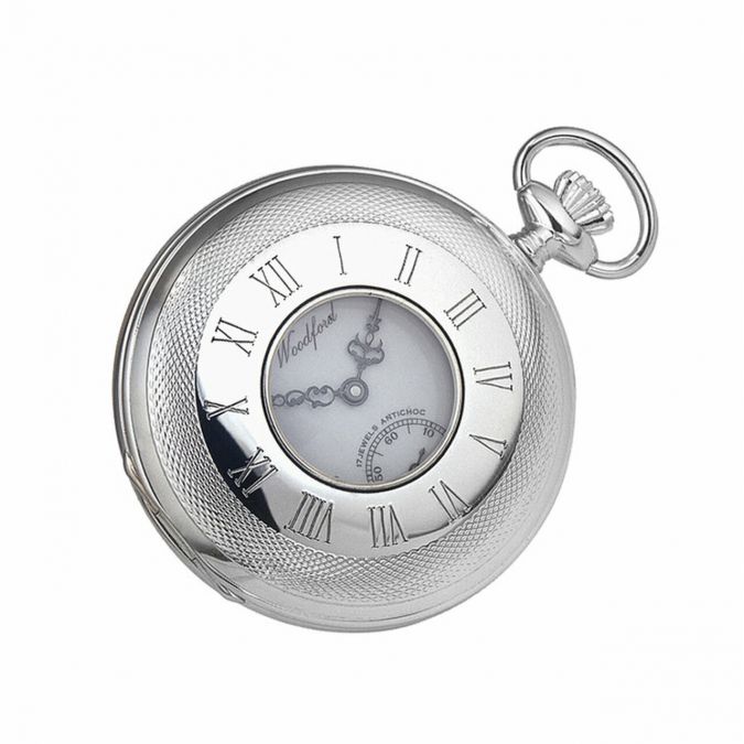 Sterling Silver 17 Jewel Half Hunter Mechanical Pocket Watch with Albert T-Bar Chain