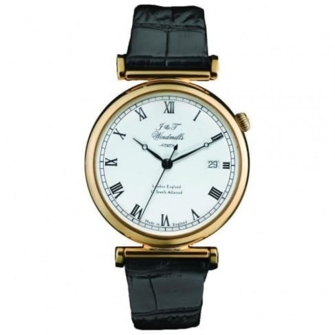 Gents Leather & Gold Silver English 17 Jewels Mechanical Watch