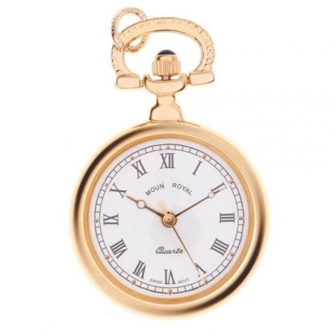 Gold Plated Open Faced Quartz Pendant Necklace Watch