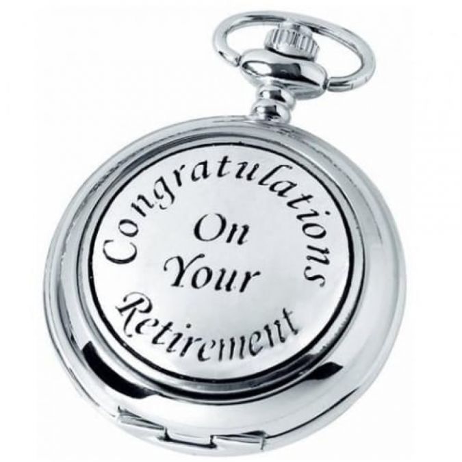 Retirement Chrome/Pewter Mechanical Double Hunter Pocket Watch