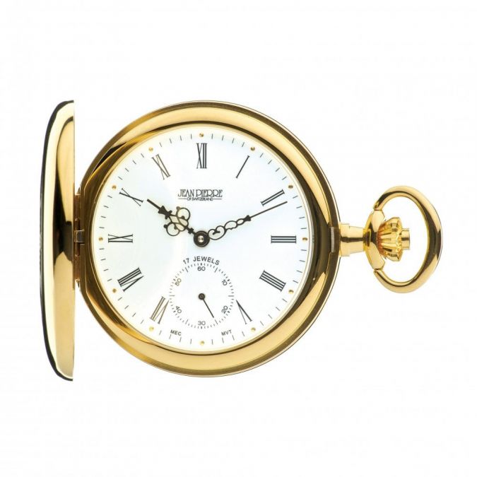 Half Hunter Gold Plated Mechanical Pocket Watch With White Face