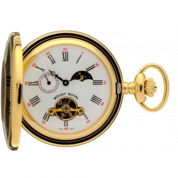 Gold Plated Mechanical Half Hunter Pocket Watch