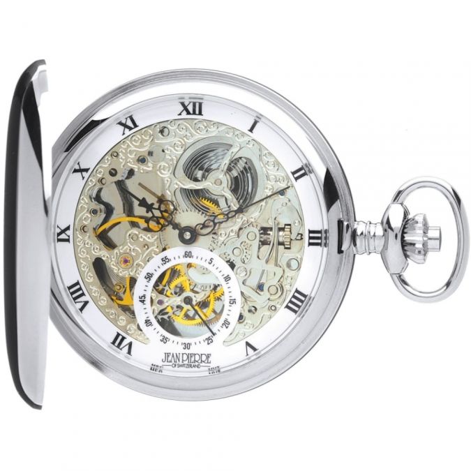 Chrome Plated Double Hunter Mechanical Pocket Watch