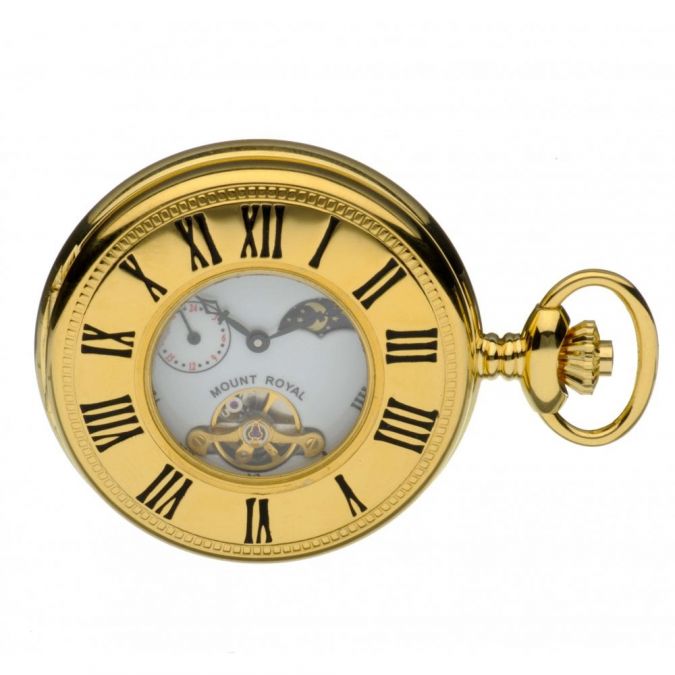 Gold Plated Mechanical Half Hunter Pocket Watch
