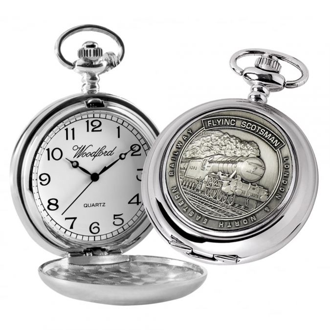 Flying Scotsman Chrome Plated Full Hunter Quartz Pocket Watch