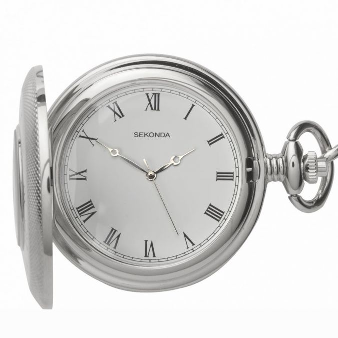 Stainless Steel Quartz Half Hunter Pocket Watch