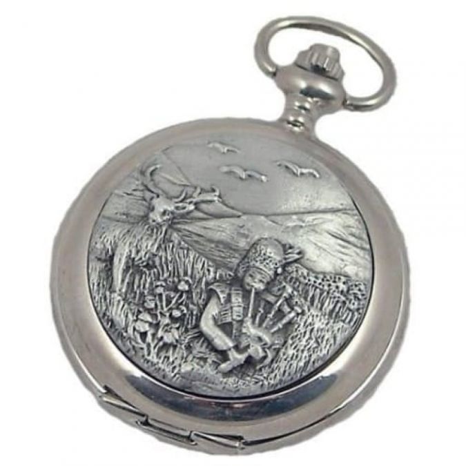Bag Piper Chrome/Pewter Quartz Full Hunter Pocket Watch