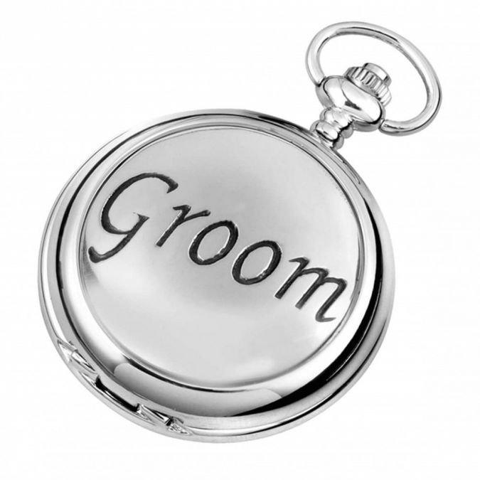 Groom Chrome/Pewter Quartz Full Hunter Pocket Watch