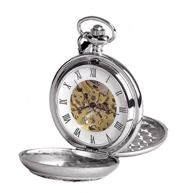 Horse Racing Chrome/Pewter Mechanical Double Hunter Pocket Watch