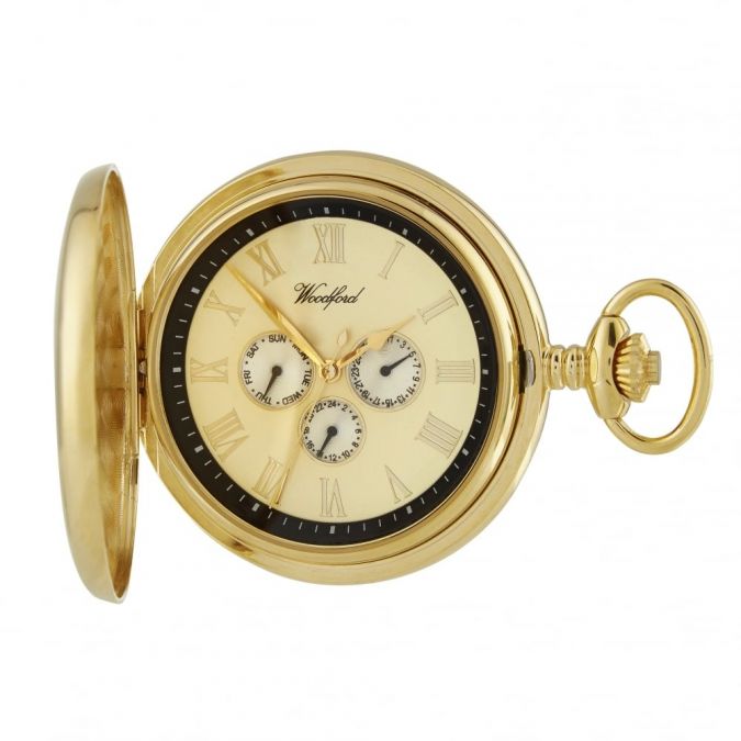 Gold Plated Full Hunter Pocket Watch With Day/Date Display