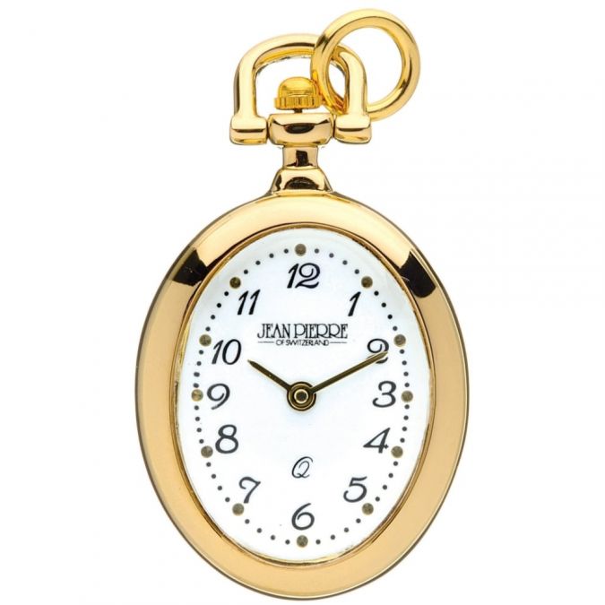 Womens Gold Plated Open Face Oval Pendant Watch Quartz