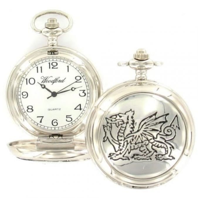 Welsh Dragon Chrome/Pewter Quartz Full Hunter Pocket Watch