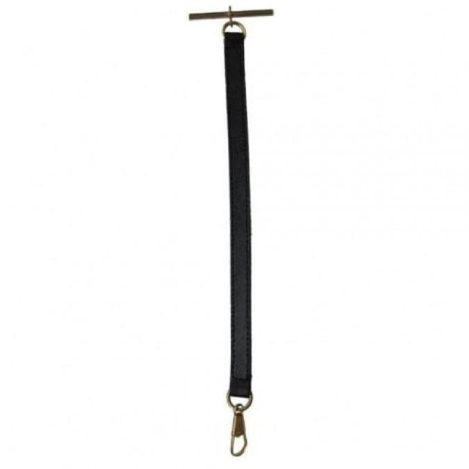 Black Leather Pocket Watch Strap - Gold Plated