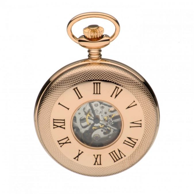 17 Jewel Mechanical Rose Gold Plated Half Hunter Pocket Watch