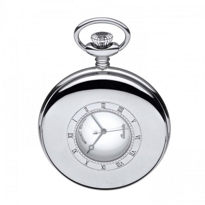 Chrome Plated Half Hunter Mechanical Pocket Watch