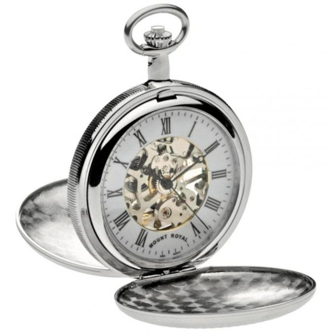 Chrome Plated Mechanical Double Hunter Pocket Watch