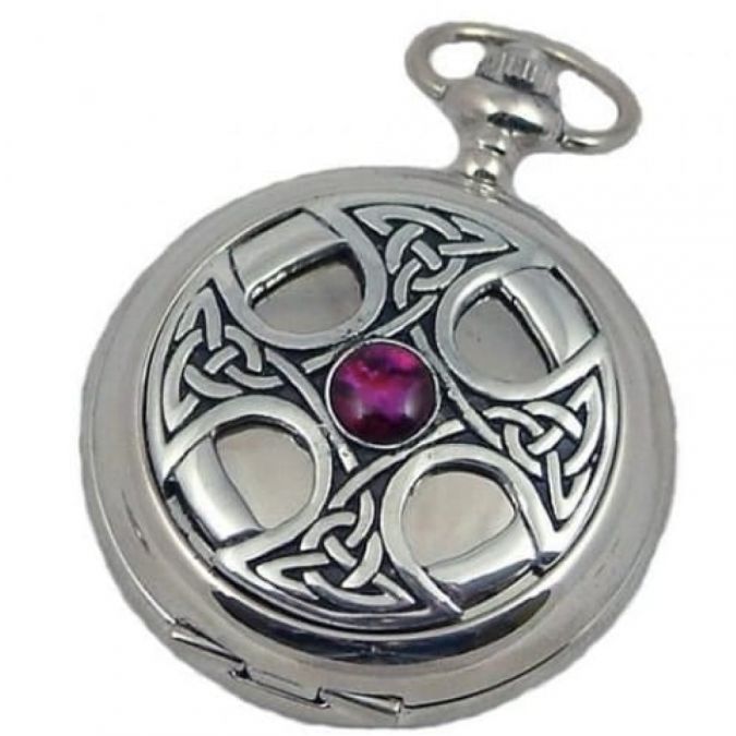 Celtic Cross Chrome/Pewter Quartz Full Hunter Pocket Watch