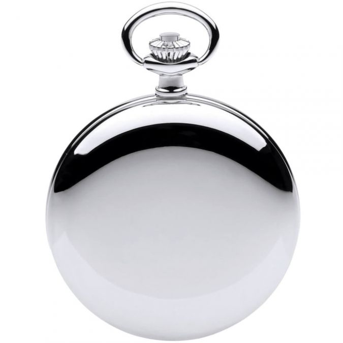 Full Hunter Chrome Plated Quartz Pocket Watch With T Bar Chain