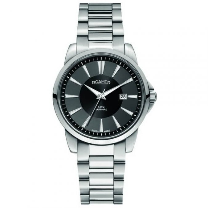 Mens' Swiss Made Timepiece With Stainless Steel Bracelet