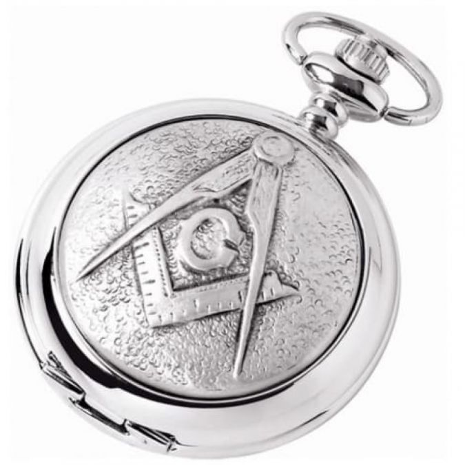 Masonic Chrome/Pewter Quartz Full Hunter Pocket Watch