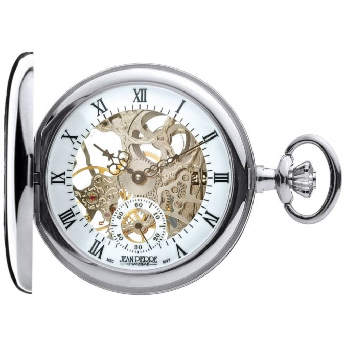 Chrome Plated Half Hunter Mechanical Pocket Watch With Open Back