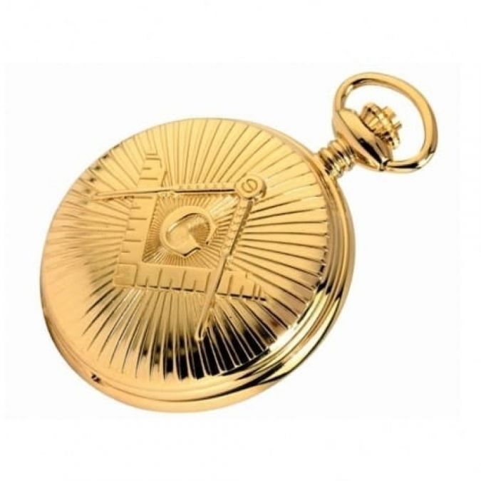 Masonic Gold Plated Quartz Full Hunter Pocket Watch