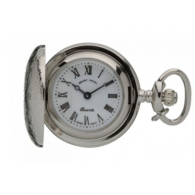 Silver Plated Full Hunter Pendant Necklace Watch