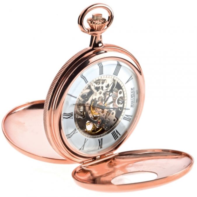 Rose Gold Plated Double Half Hunter Mechanical Pocket Watch