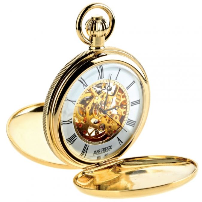 Gold Plated Double Hunter Mechanical Pocket Watch With Heartbeat Window