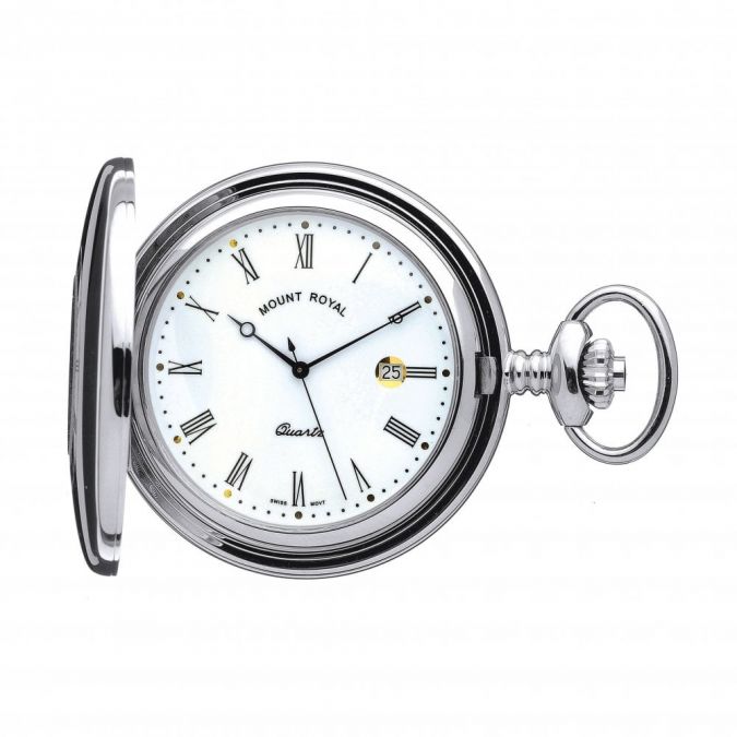 Chrome Plated Half Hunter Mechanical Pocket Watch
