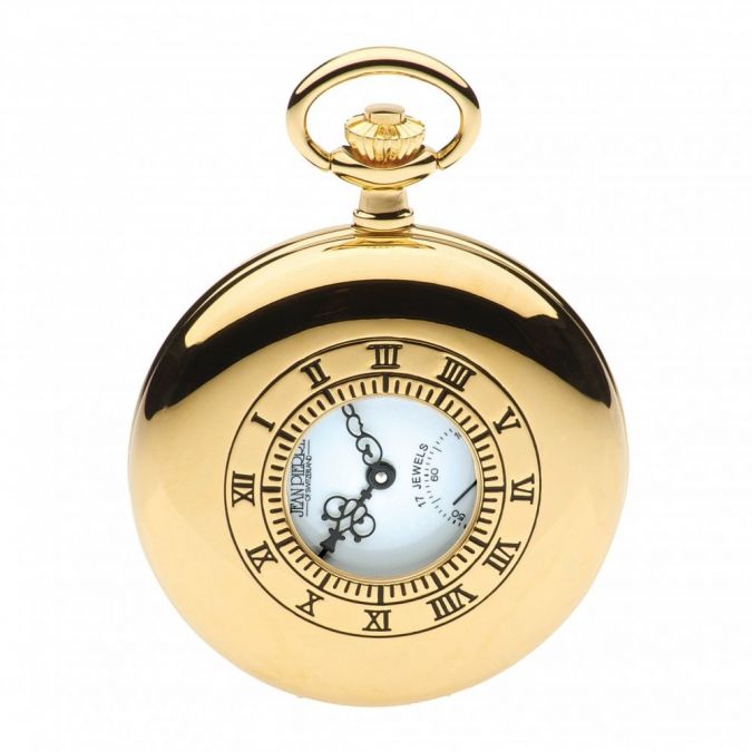 Half Hunter Gold Plated Mechanical Pocket Watch With White Face