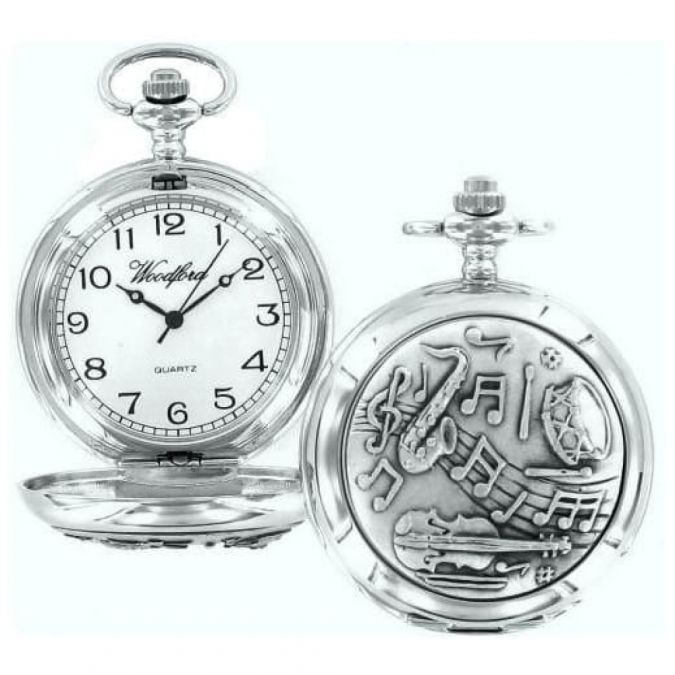 Music Chrome/Pewter Quartz Full Hunter Pocket Watch