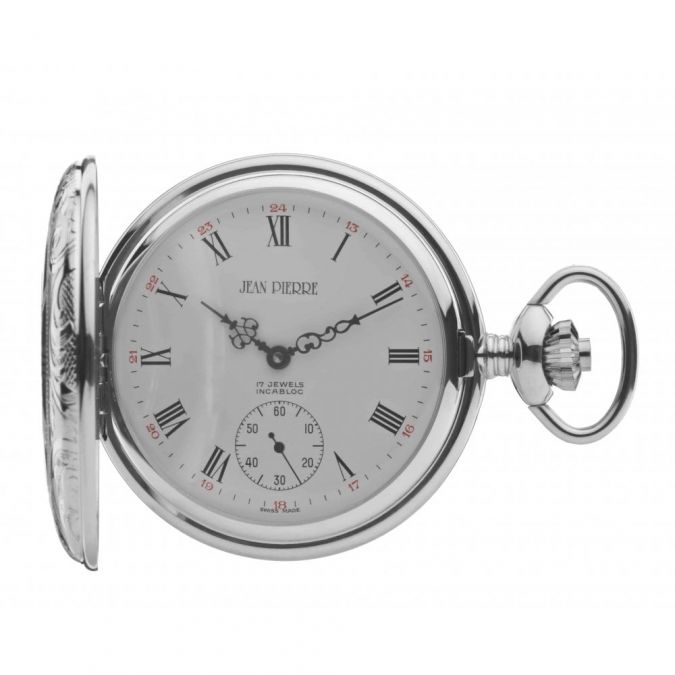 Chrome Plated Half Hunter Mechanical Pocket Watch