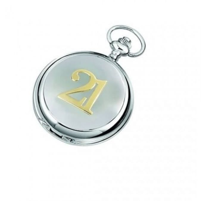 21 Chrome/Pewter Mechanical Double Hunter Two-Tone Pocket Watch